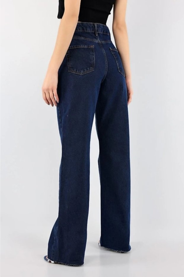 Dark Navy Extra High Power Lycra Loose Jeans Palazzo Trousers (super High)