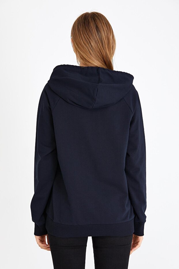 Kadın Lacivert Renk Kapüşonlu Basic Örme Sweatshirt - 6