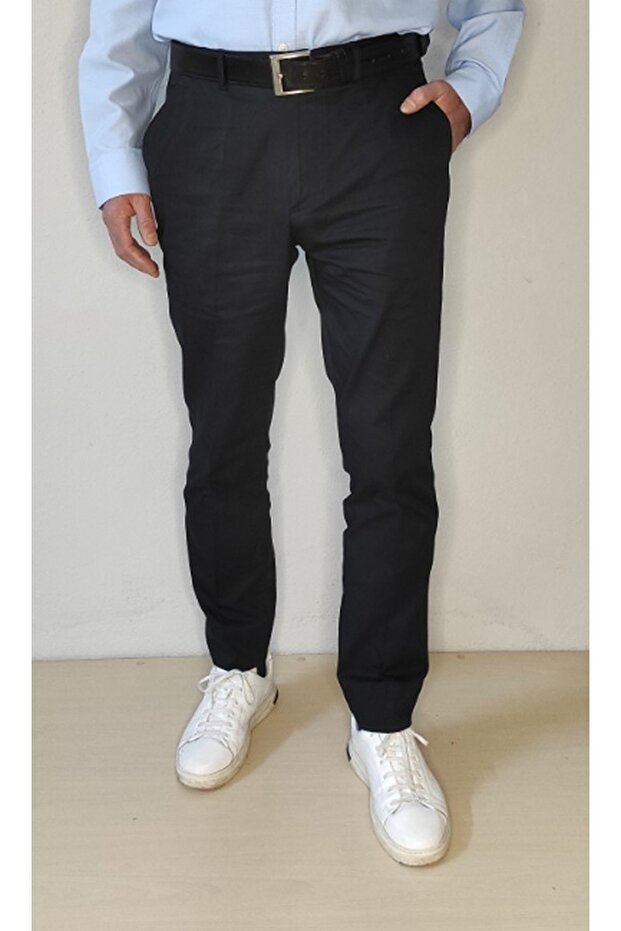 Men's Gabardine Navy Blue Slim Fit Sports Pants