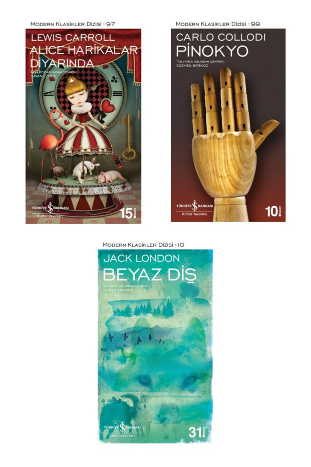 Alice Harikalar Diyarında + Beyaz Diş + Pinokyo - 3 Book Sets - Iş Bankası Special Sets Alice Harikalar D