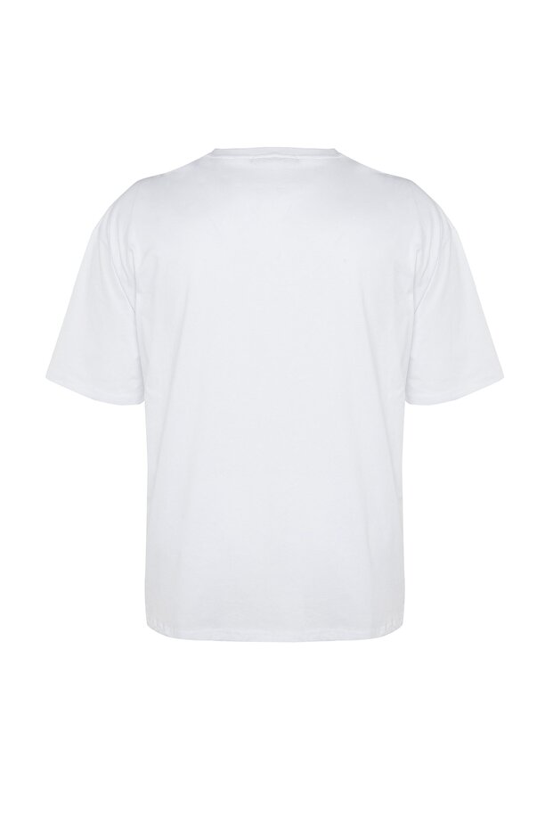 Büyük Beden Beyaz Oversize Rahat Basic %100 Pamuklu T-Shirt TMNSS23TS00139 - 14