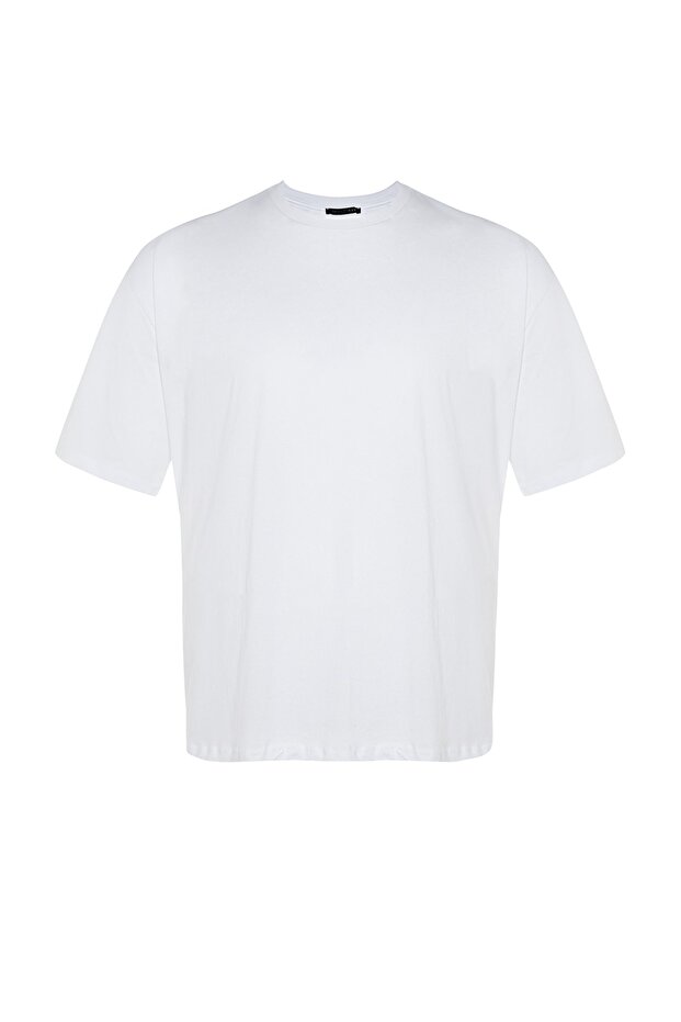 Büyük Beden Beyaz Oversize Rahat Basic %100 Pamuklu T-Shirt TMNSS23TS00139 - 13