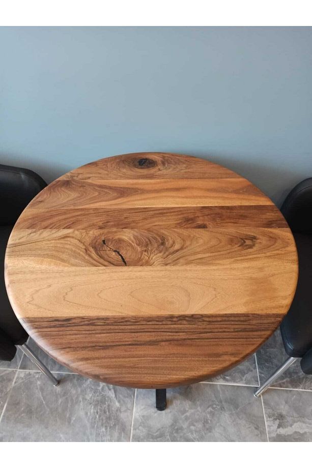 Doğal Ceviz Ağacı Kütük Yuvarlak Kafe Masası (75 Cm Çap) - 4