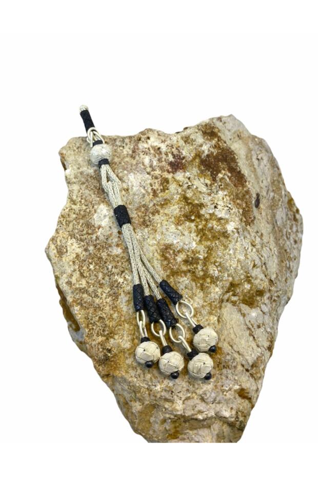 Black and White Silver Kazaziye Rosary with Tassel