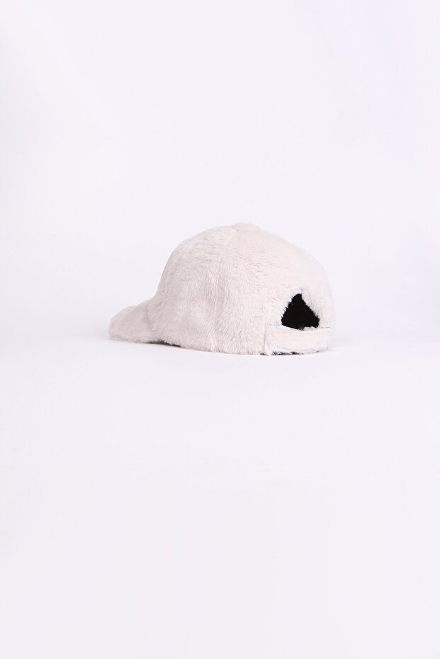 Krem Peluş Cap Şapka - 3