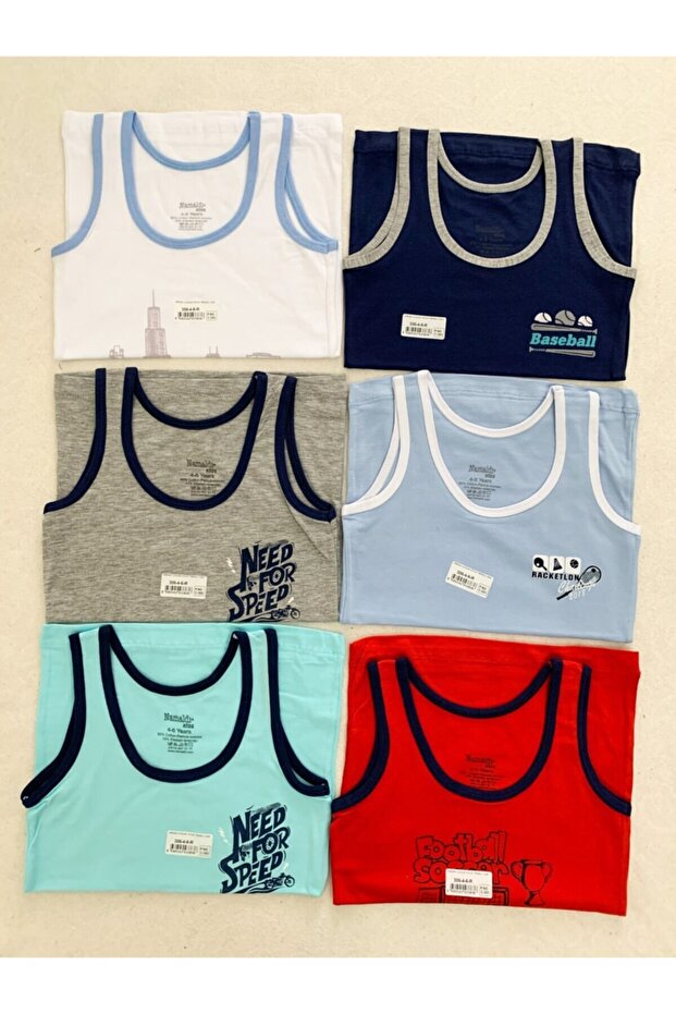 قميص داخلي منقوش من القطن الممشط للأولاد، عبوة من 6 قطع - 2