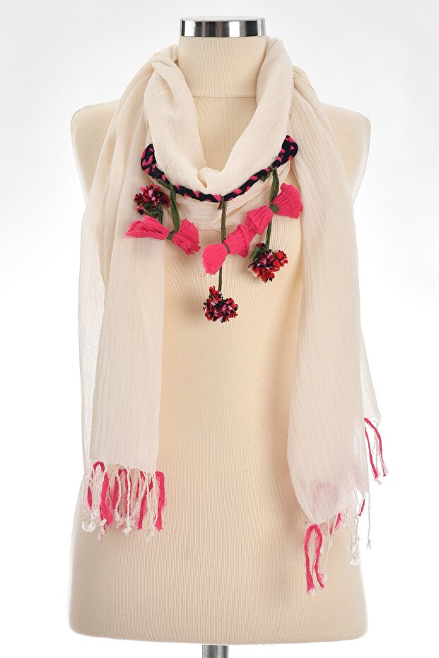 Women's Pink Pompom Handcrafted Cotton Scarf