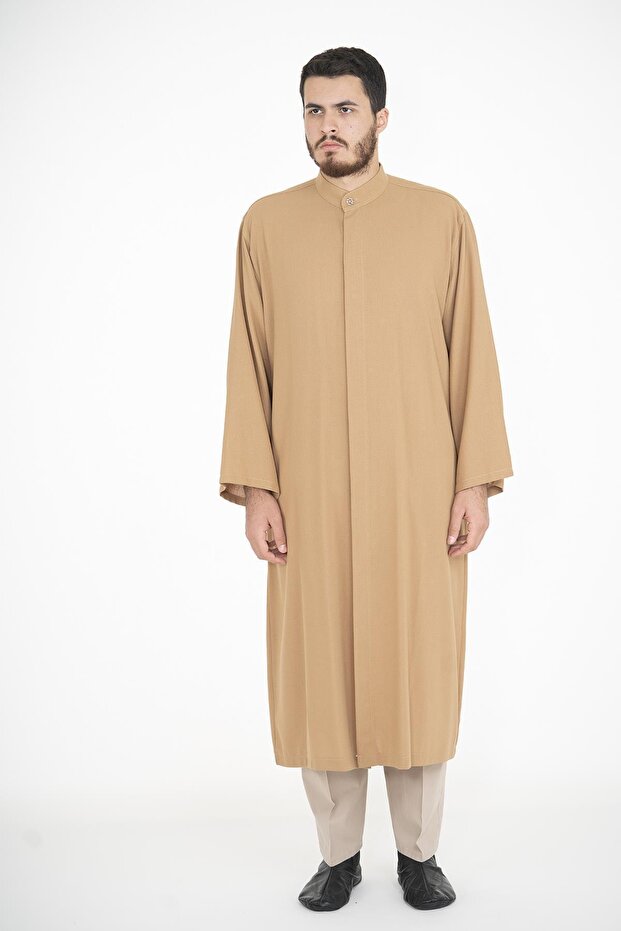 Erkek Bej Düğmeli Cübbe - 1