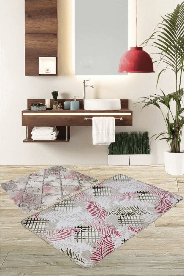 Değişik Renklerde Banyo Halısı Klozet Takımı Paspas Seti 2'li Set 80x50cm  60x100cm - 1