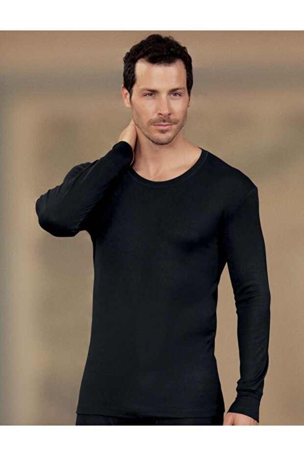 Men's Black Long Sleeve Crew Neck Thermal Top Underwear Me093
