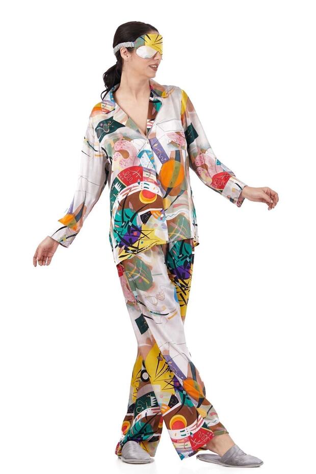 İpek Gömlek-Pantolon-Pijama Takımı | Kandinsky Dominant Curve | Nomads Felt - 3
