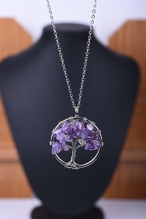 Amethyst Natural Stone Tree of Life Necklace Tky0041