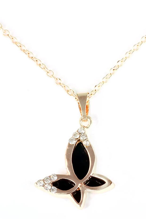 Women's Moulin Zircon Stone Black Butterfly Model Necklace