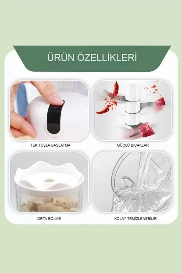 Şarjlı Mini El Rondosu Çelik 3 Bıçaklı 250 Ml Mutfak Robotu Hazneli Rondo Sebze Et Doğrayıcı Rende - 6