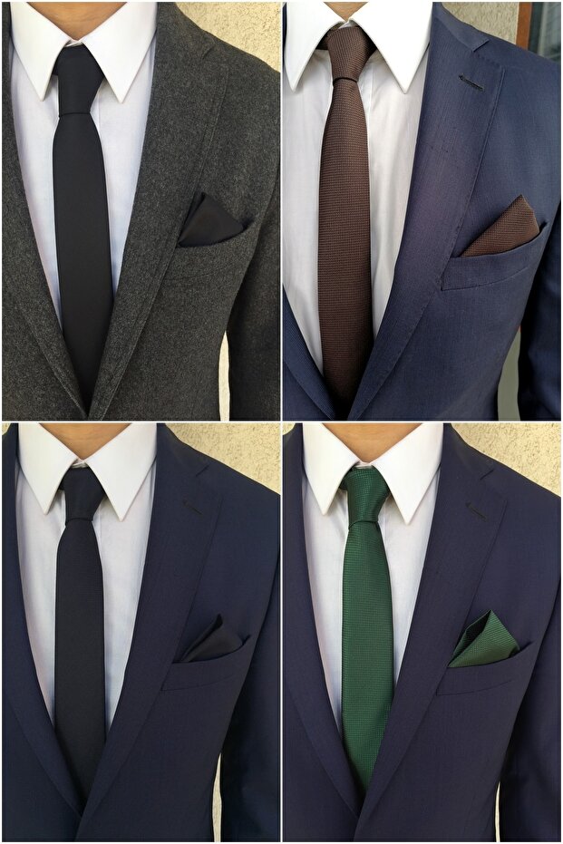 Black Brown Navy Blue Green 5 Cm 4-Piece Tie Handkerchief Set Krv-4k014919-set