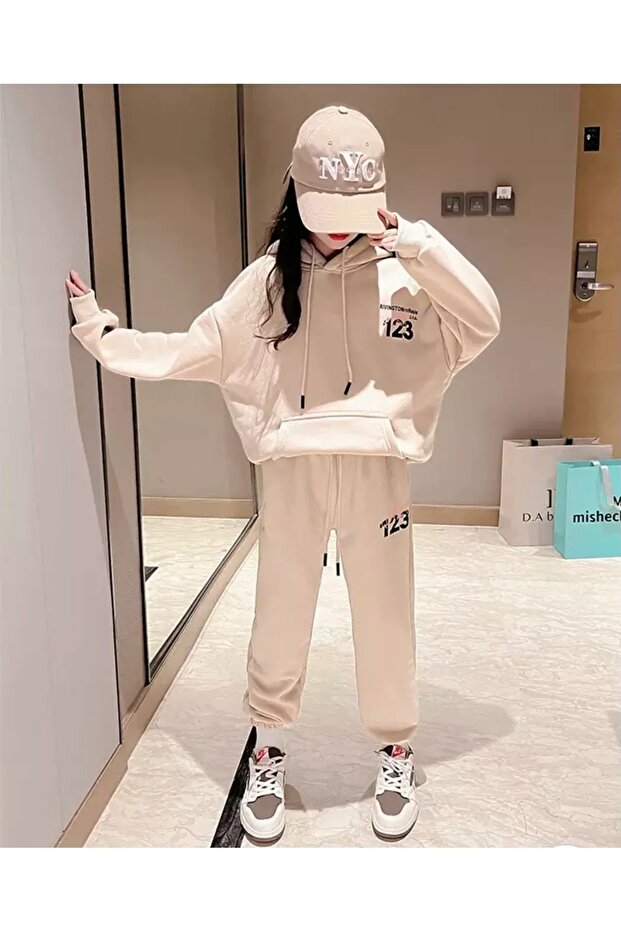 Kids 123 Printed Thick Girl's Bottom Top Tracksuit Set - 3 Thread Ribbon Set