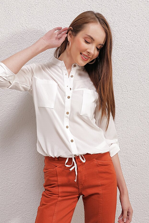 3619 Lace Front Shirt - Ecru