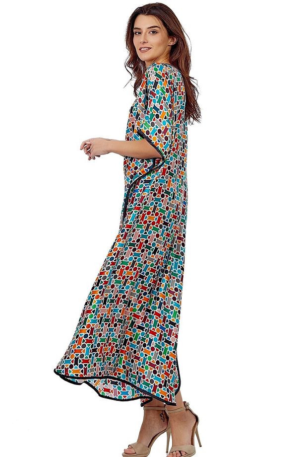 Saf İpek Uzun Elbise Kaftan | Elhamra Desen 2 | Nomads Felt - 6