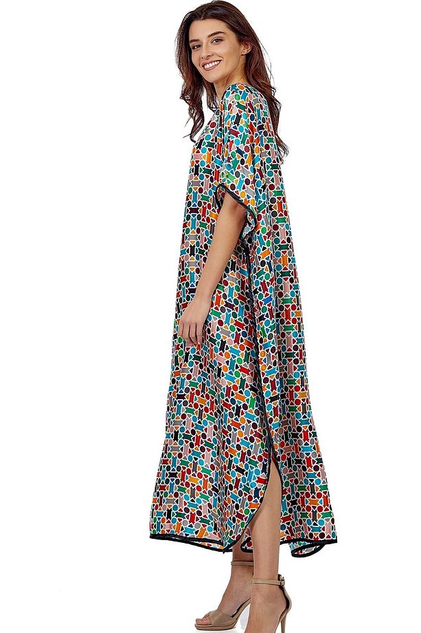 Saf İpek Uzun Elbise Kaftan | Elhamra Desen 2 | Nomads Felt - 7