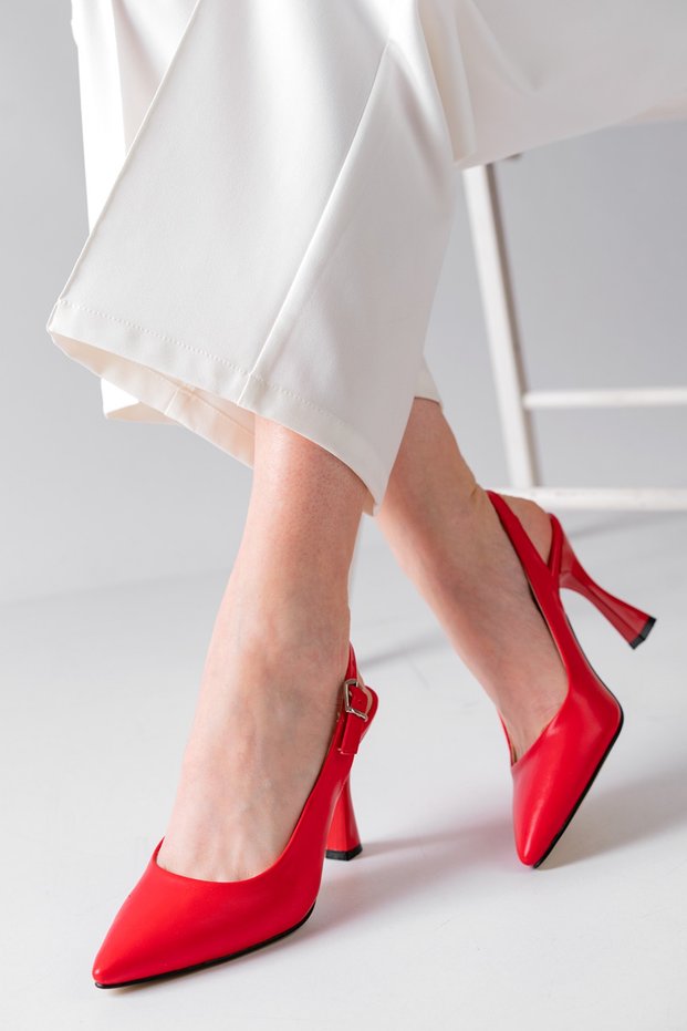 New Season Open Back Stiletto Red Leather Daily Stylish Local Production Premium Product
