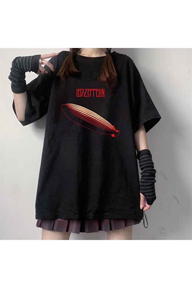 Rock Series Led Zeppelin Logo Black Unisex Oversize T-shirt