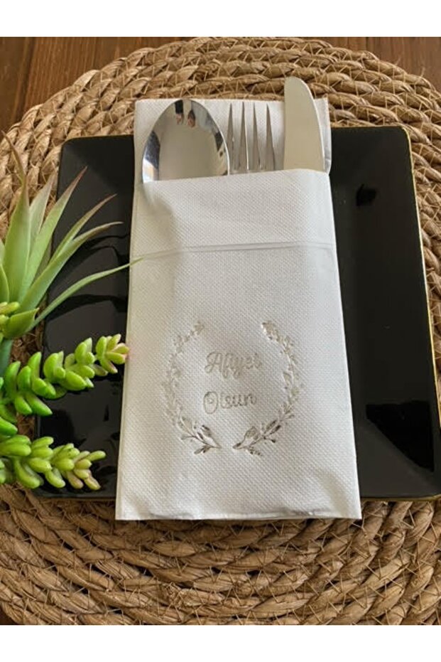 Silver Gilded White Bon Appetit Napkin 12 Pcs 40x40