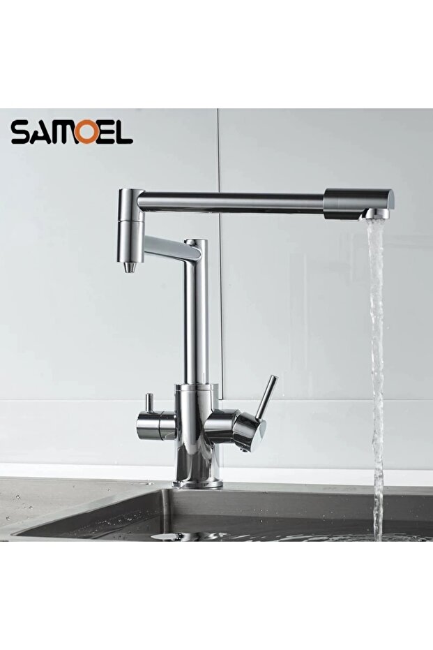 Kitchen Sink Faucet Dual Flow with Water Purifier Outlet Folding Design Chrome 5 Years Warranty.
