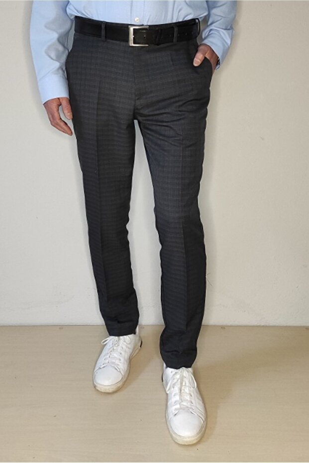 Men's Plaid Anthracite Slim Fit Sports Trousers