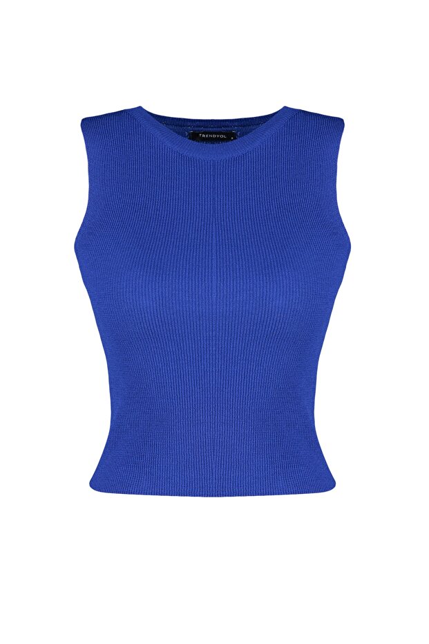 Saks Bisiklet Yaka Crop Triko Bluz - 7
