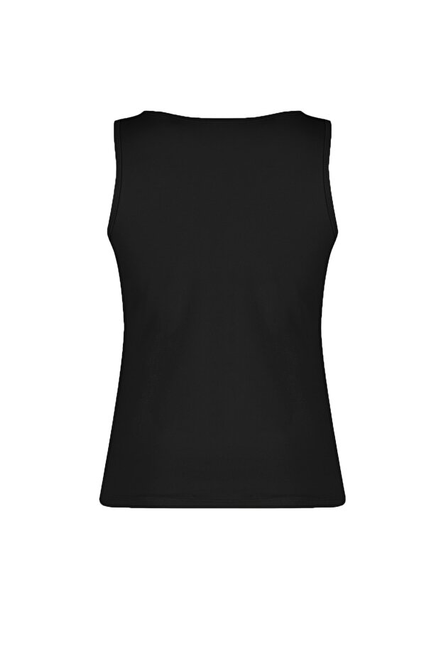 Siyah Kare Yaka Fitted/Vücuda Oturan Esnek Örme Atlet TWOSS23AL00037 - 8