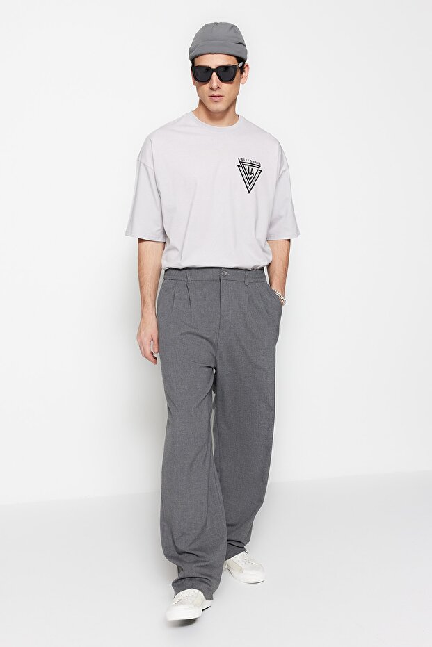 Gri Wide Leg Kumaş Baggy Pantolon TMNSS23PL00039 - 3