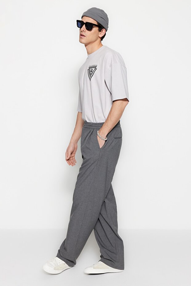 Gri Wide Leg Kumaş Baggy Pantolon TMNSS23PL00039 - 4