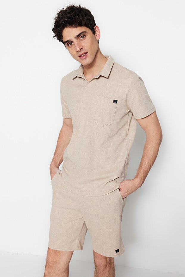 Camel Regular/Normal Kesim Dokulu Kumaş Etiketli Polo Yaka Eşofman Takımı TMNSS23EM00003 - 6
