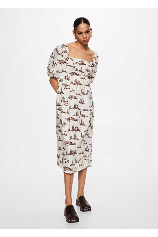 Desenli Pamuklu Elbise - 2