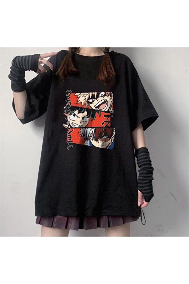 My Hero Academia Collage Printed Black Unisex Oversize T-shirt