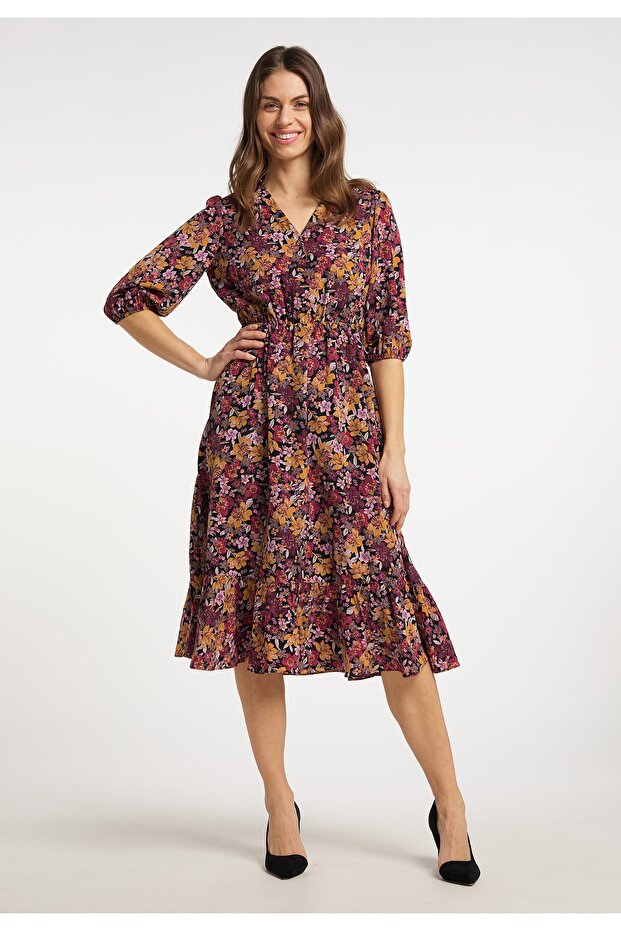 Midi dress with floral print qisha - 1