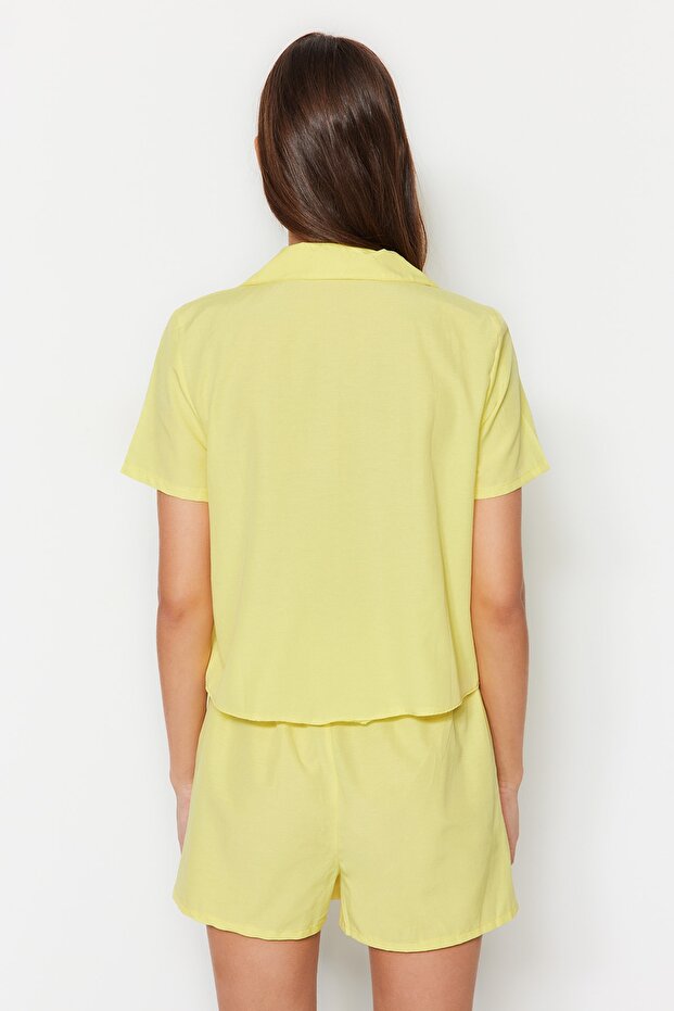 Sarı Terrycotton Şortlu Dokuma Pijama Takımı THMSS23PT00132 - 7