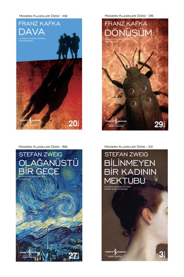 Dönüşüm + Dava + Olağanüstü Bir Gece + Bilinmeyen Bir Kadının Mektubu - 4 Book Set