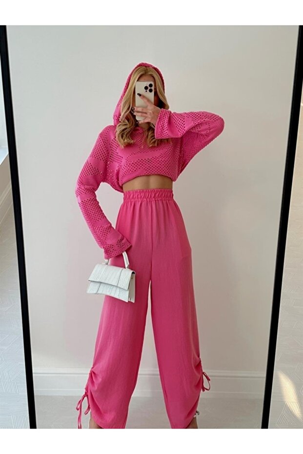 Paçası Bağlamalı Basic Şalvar Pantolon - 1