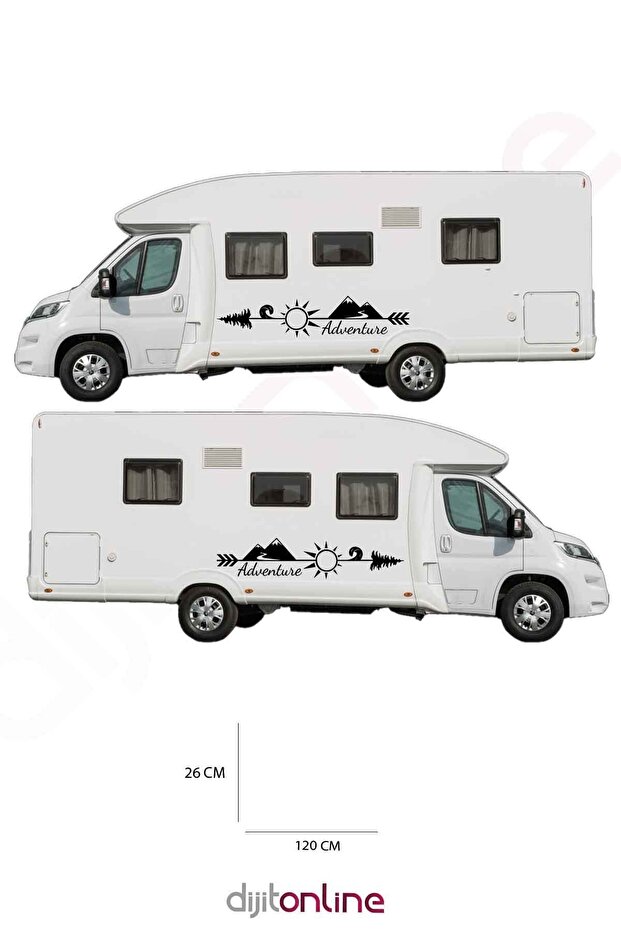 2 Pieces Caravan Adventure Sticker - Mountain and Sun Sticker - 120x26 Cm