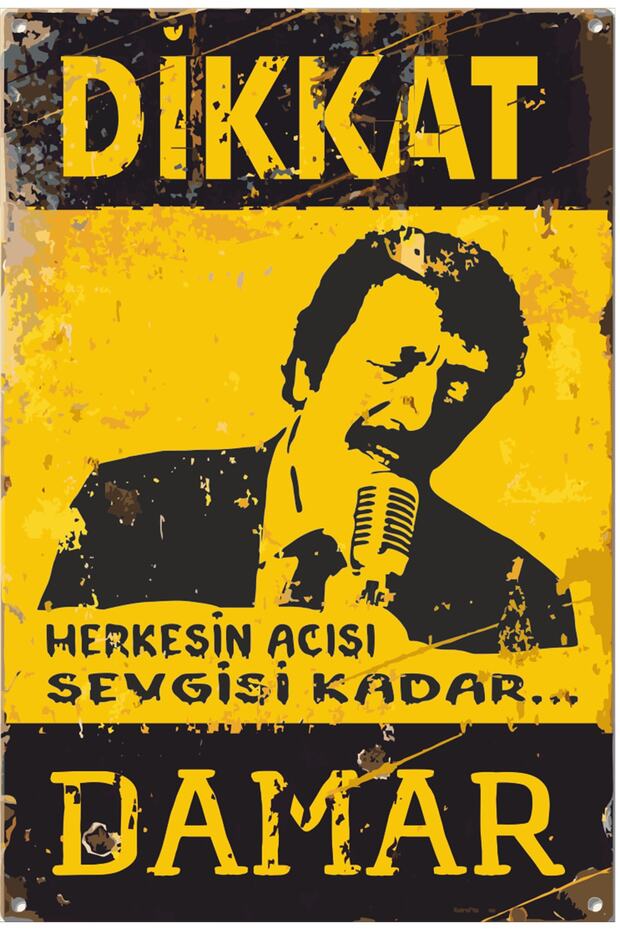 Dikkat Müslüm Gürses Uyarı Levhası Retro Ahşap Poster - 1
