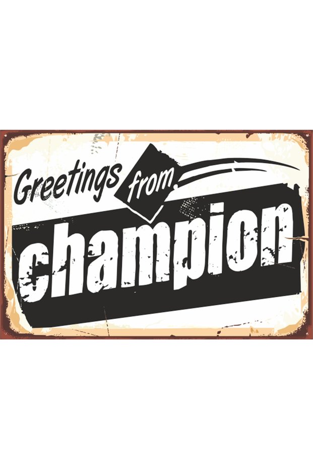 Black and White Champion Football Team Fan Retro Wooden Poster