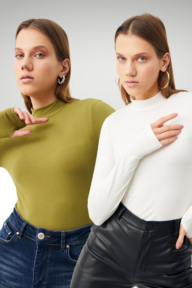 Women's Oil Green White Finger Detail 2-Piece Body