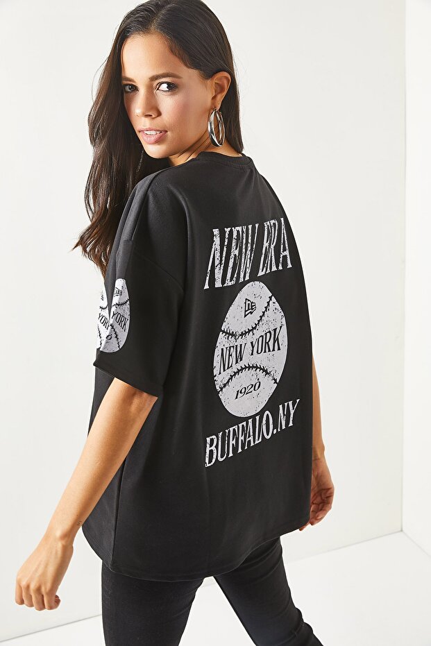Women's New York Black Front Back Printed 2 thread Unisex Oversize T-Shirt TSH-19000696