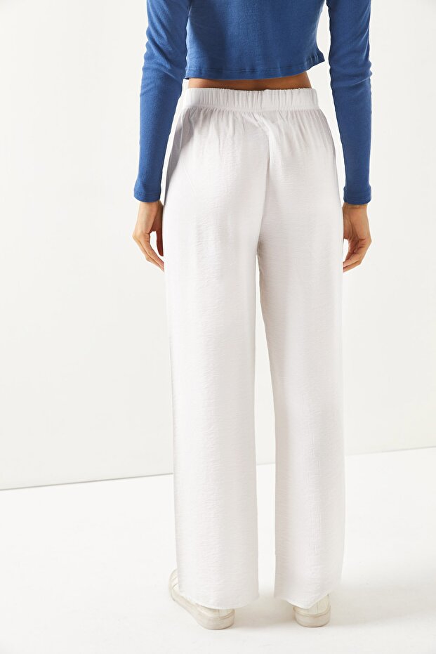 Kadın Beyaz Kuşaklı Beli Lastikli Palazzo Ayrobin Pantolon PNT-19000200 - 5