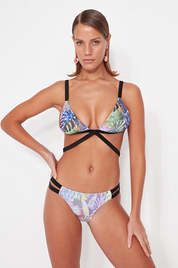 Mor Yaprak Desenli Bikini Üstü TBESS20BU0151 - 1
