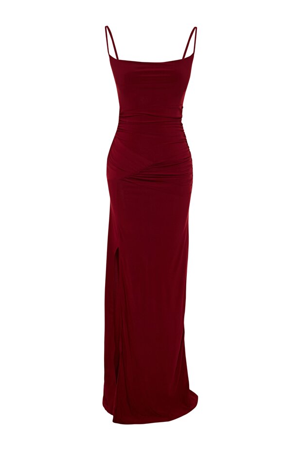 Bordo Örme Uzun Şık Abiye Gece Mezuniyet Elbisesi TPRSS22AE0112 - 9