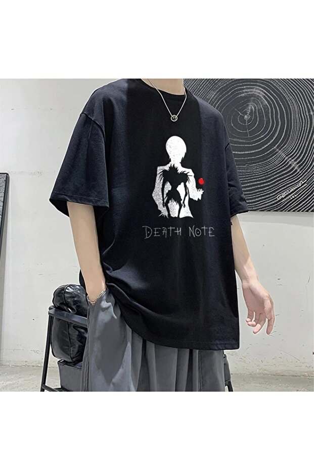تي شيرت Death Note L Apple مطبوع باللون الأسود للجنسين