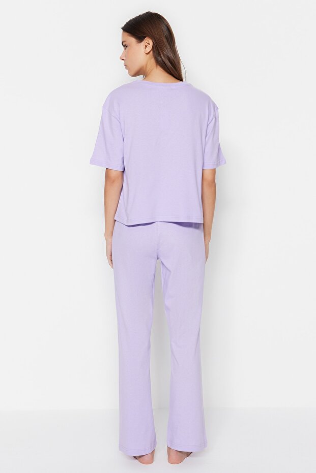 Lila %100 Pamuklu Eğlenceli Baskılı Örme Pijama Takımı THMSS23PT00134 - 6