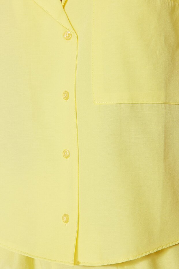 Sarı Terrycotton Şortlu Dokuma Pijama Takımı THMSS23PT00132 - 5